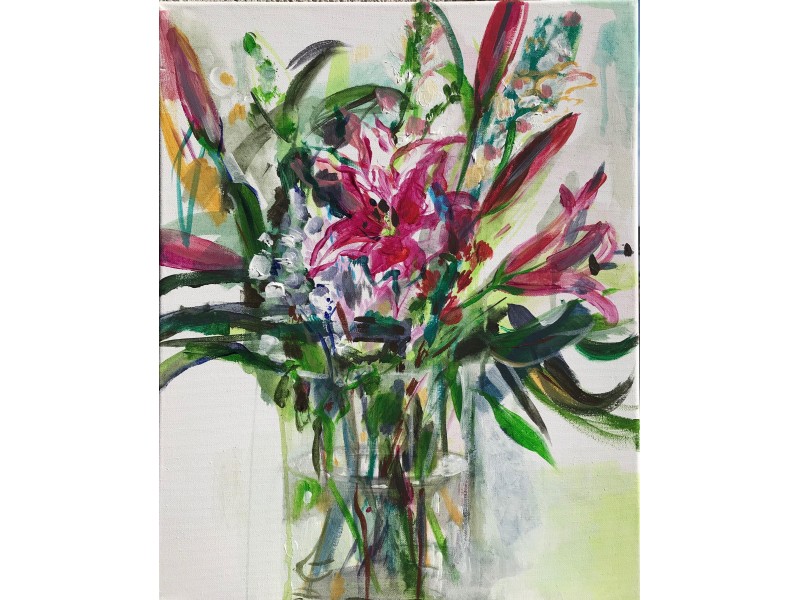 Pink Lillies in Glass Vase 