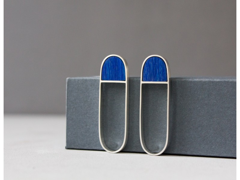 Blue wood earrings